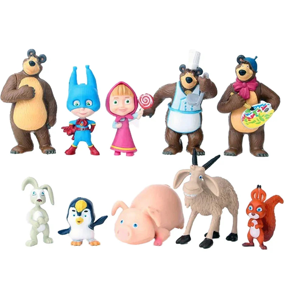 2024 NEW 10Pieces Masha and the Bear Action Figure Anime Model Cartoon Toys For Friends gifts
